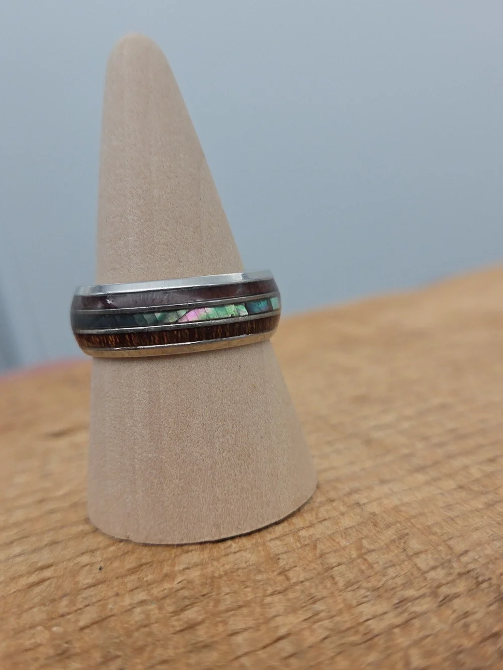 Koa‎ Wood Tungsten Abalone Hawaiian Men's Ring Size 10.5